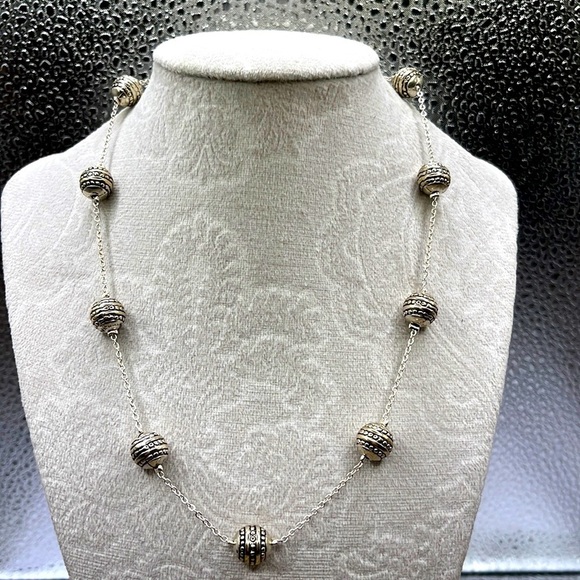 RMN Silver Tone Station Round Decorative Silver Beads Necklace 18” with 2” ext - Picture 1 of 9